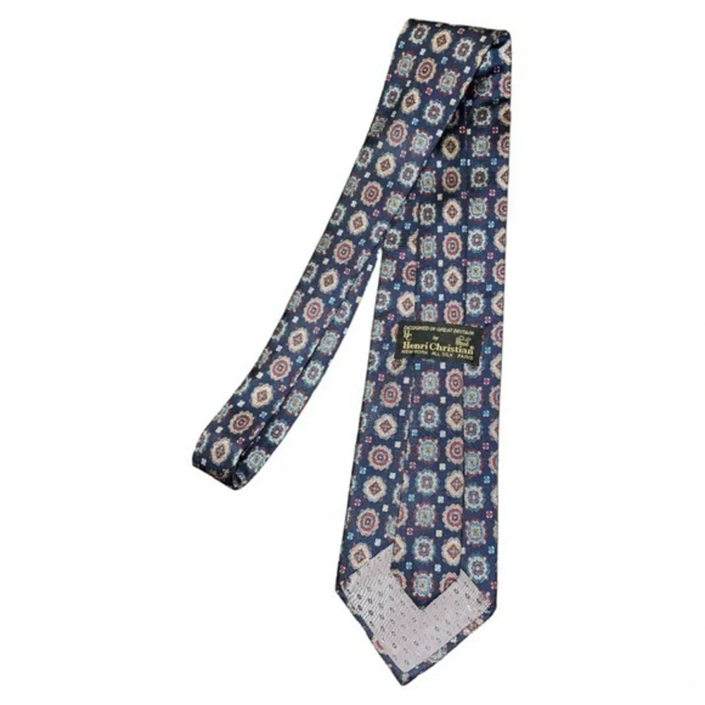 Henri Christian Men’s Silk Tie Navy Mosaic Designed in‎ Great Britain Suiting
